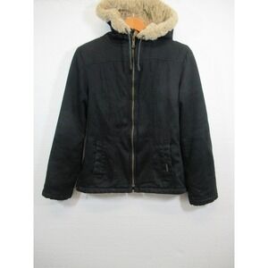 Hemp Hoodlamb Jacket Women XS Black Water Resistant Faux Fur Lined Hooded Zip